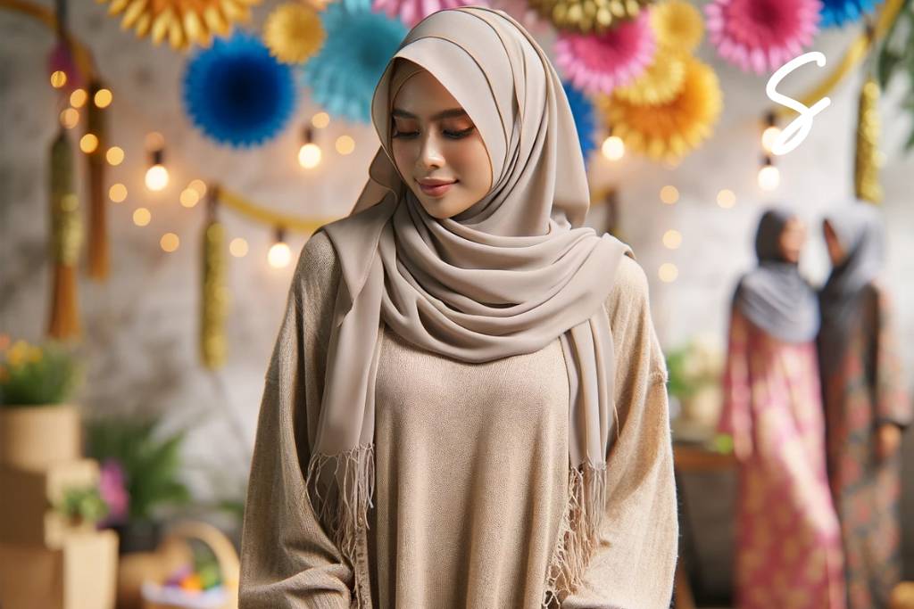 Gamis Warna Beige dan Boho Outer