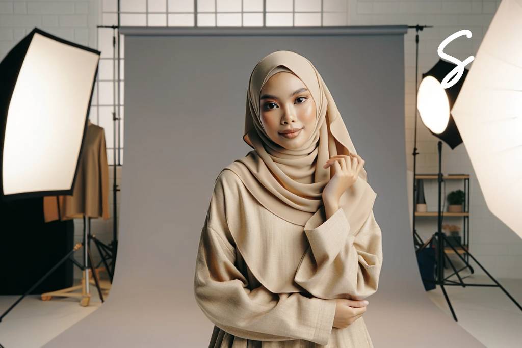 Gamis Warna Gold dan Jilbab Warna Beige