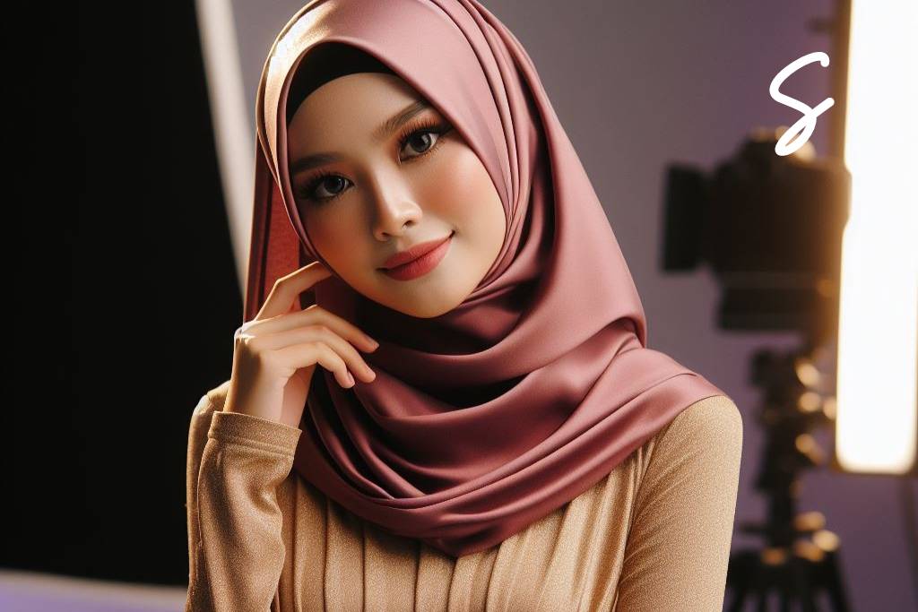 Gamis Warna Gold dan Jilbab Warna Merah Marun