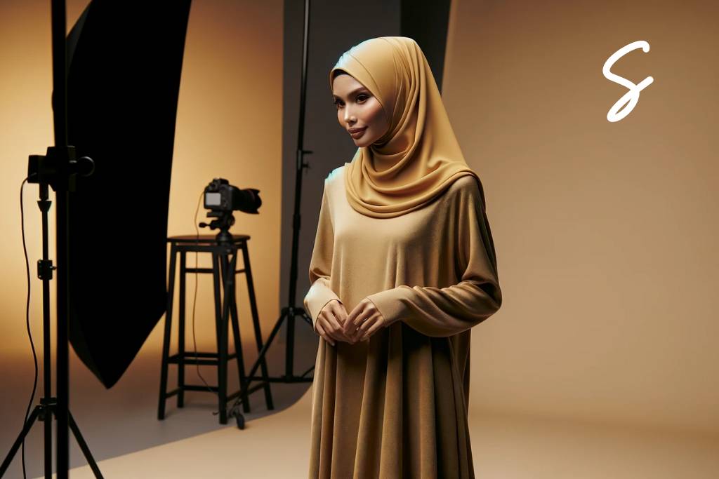 Gamis Warna Gold dan Jilbab Warna Mustard