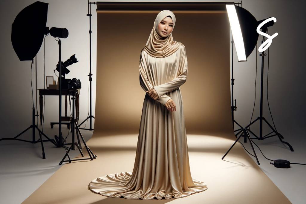 Gamis Warna Gold dan Jilbab Warna Putih